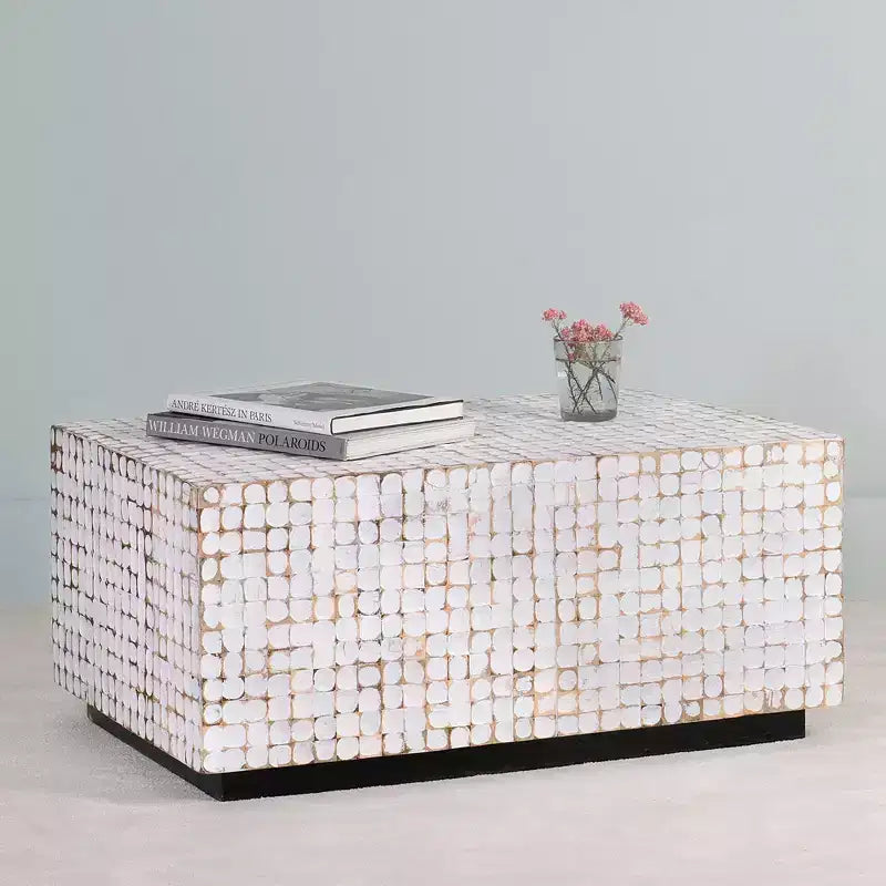 East at Main New Hampton Coconut Shell Mosaic Cocktail Table White