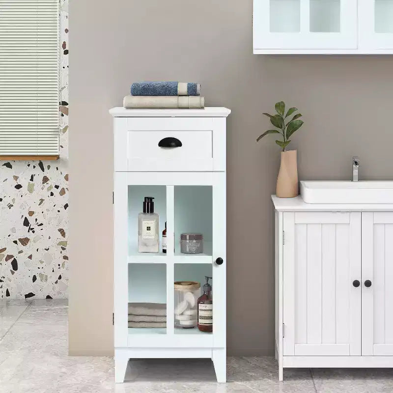 LuxenHome White MDF Wood Slim Bathroom Storage Cabinet