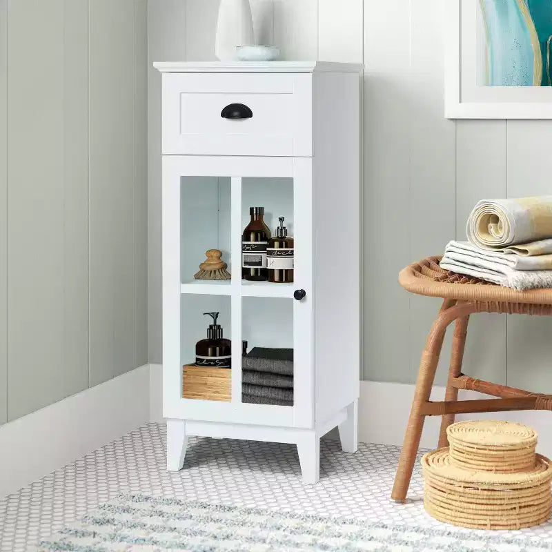 LuxenHome White MDF Wood Slim Bathroom Storage Cabinet