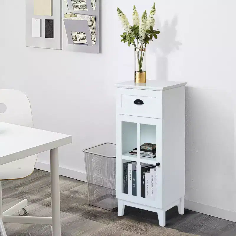 LuxenHome White MDF Wood Slim Bathroom Storage Cabinet
