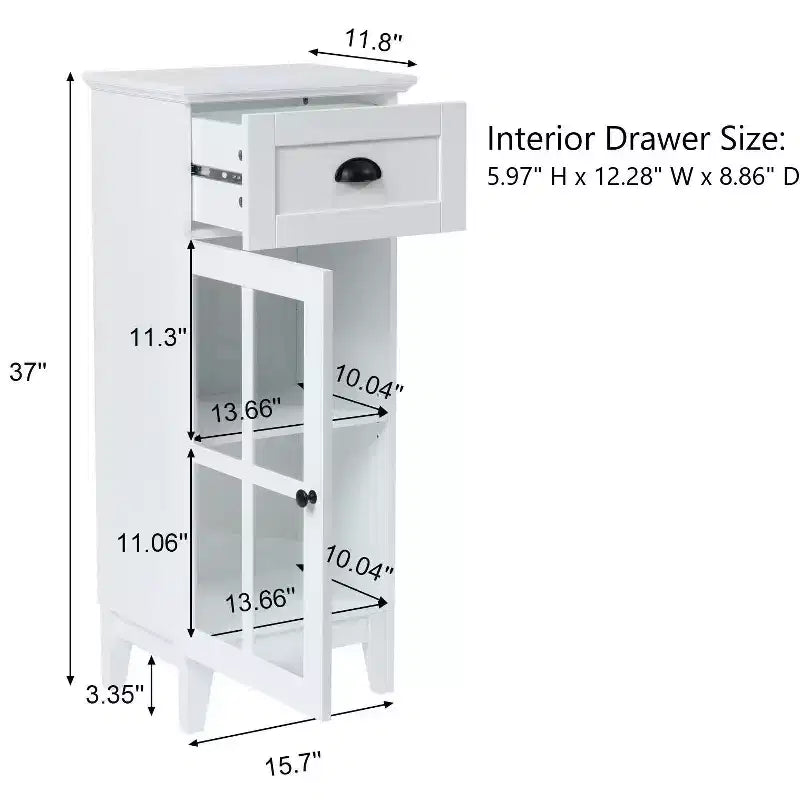 LuxenHome White MDF Wood Slim Bathroom Storage Cabinet