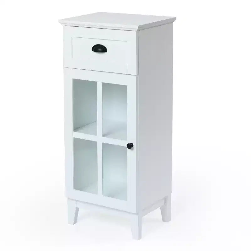 LuxenHome White MDF Wood Slim Bathroom Storage Cabinet