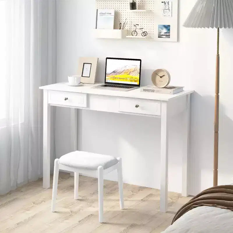 Costway 2-In-1 Vanity Table with Flip-Top Mirror 2 Drawers 9-Slot Storage Compartment White