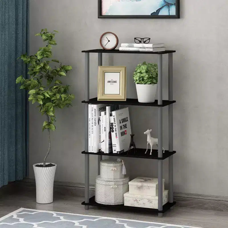 Furinno 4-Tier Reversible Decorative Bookshelf Multipurpose Ladder Shelf Organizer Display Rack