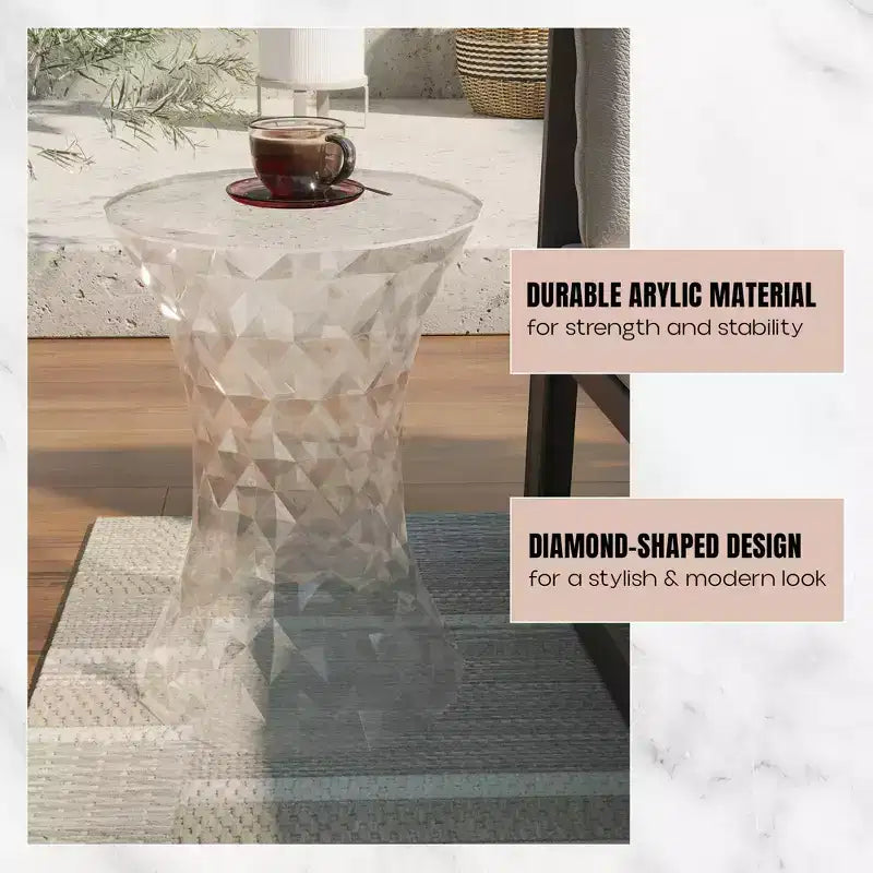 LeisureMod Clio Hourglass Faceted Accent Table - Red Gem-Cut Side Table