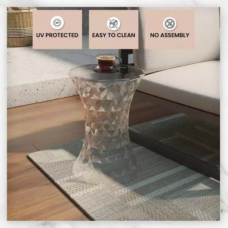 LeisureMod Clio Hourglass Faceted Accent Table - Red Gem-Cut Side Table