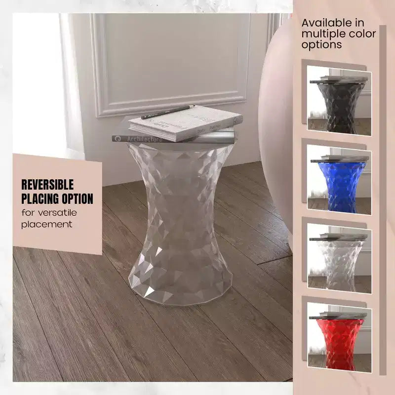 LeisureMod Clio Hourglass Faceted Accent Table - Red Gem-Cut Side Table