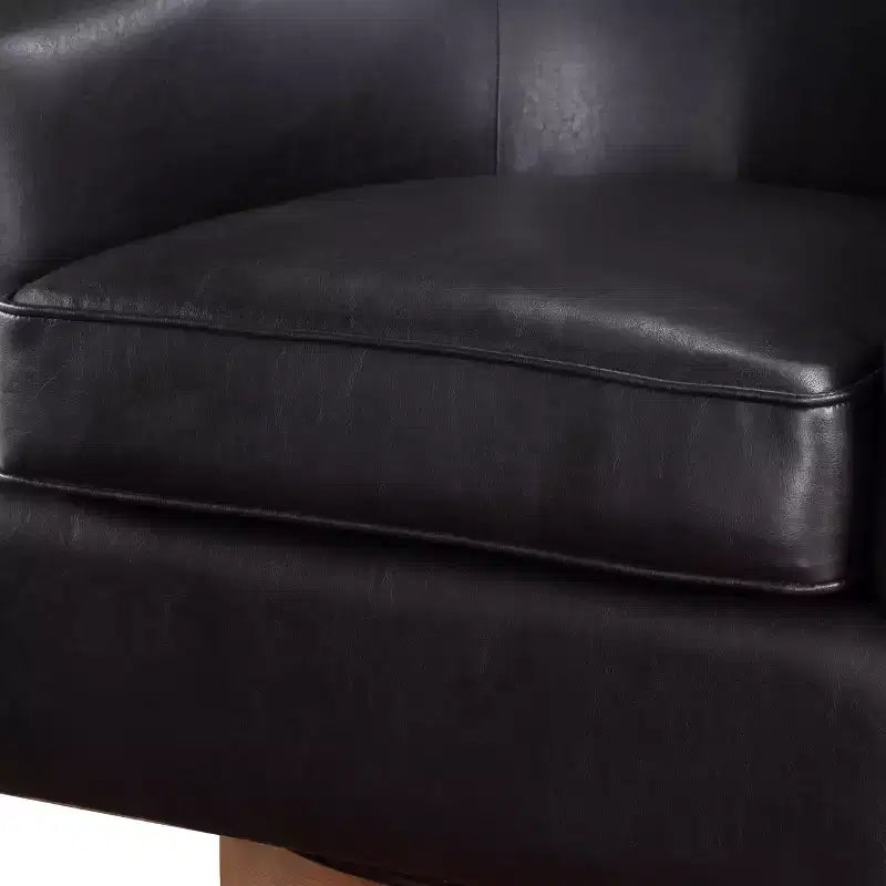 Comfort Pointe Irving Faux Leather Wood Base Barrel Swivel Accent Chair