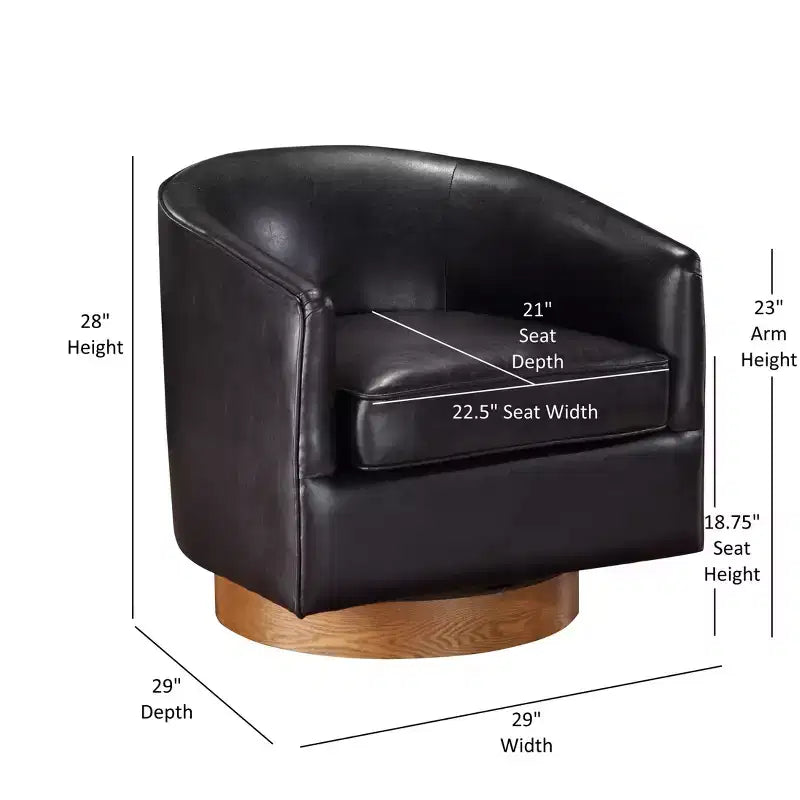Comfort Pointe Irving Faux Leather Wood Base Barrel Swivel Accent Chair
