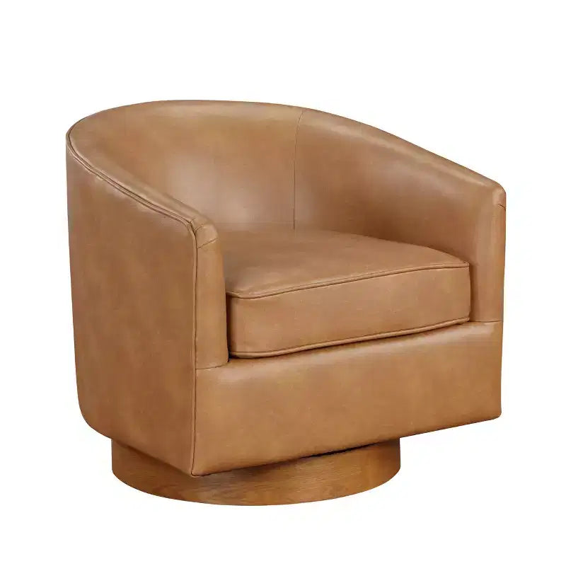 Comfort Pointe Irving Faux Leather Wood Base Barrel Swivel Accent Chair