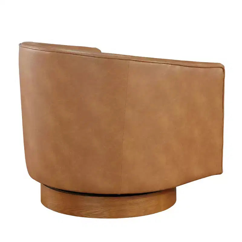 Comfort Pointe Irving Faux Leather Wood Base Barrel Swivel Accent Chair