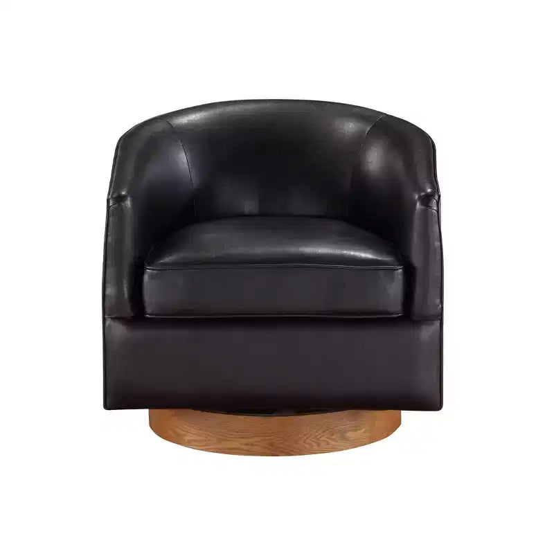 Comfort Pointe Irving Faux Leather Wood Base Barrel Swivel Accent Chair