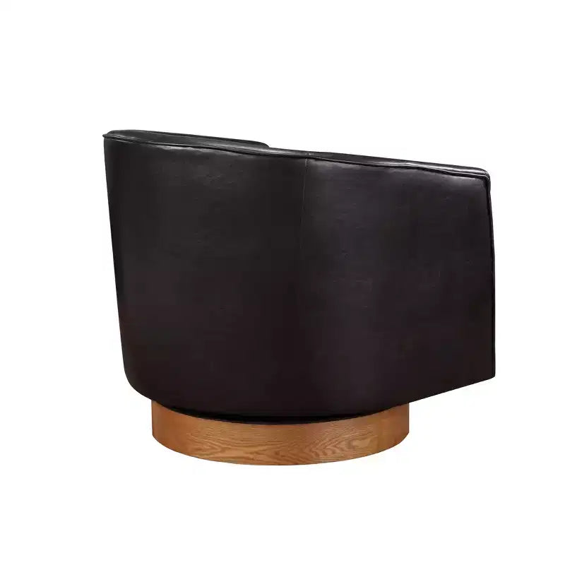 Comfort Pointe Irving Faux Leather Wood Base Barrel Swivel Accent Chair