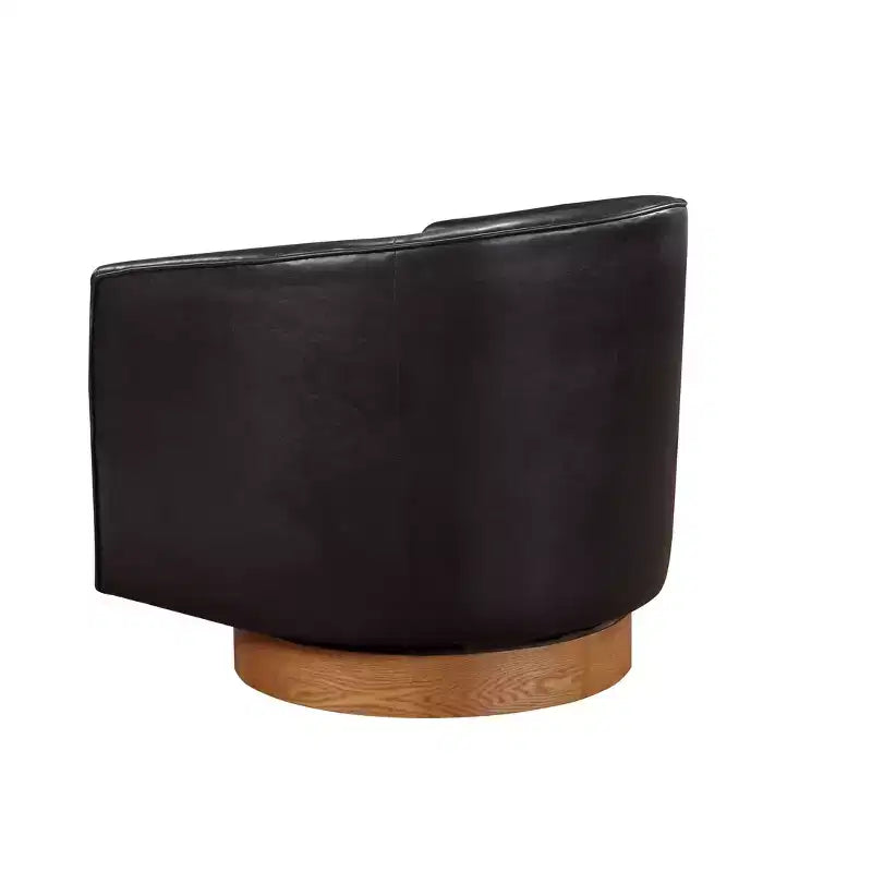 Comfort Pointe Irving Faux Leather Wood Base Barrel Swivel Accent Chair