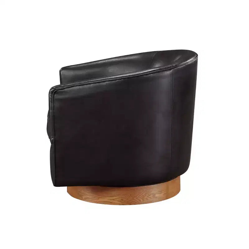 Comfort Pointe Irving Faux Leather Wood Base Barrel Swivel Accent Chair