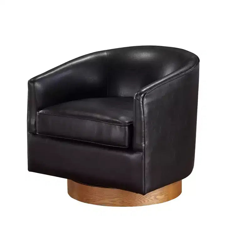 Comfort Pointe Irving Faux Leather Wood Base Barrel Swivel Accent Chair