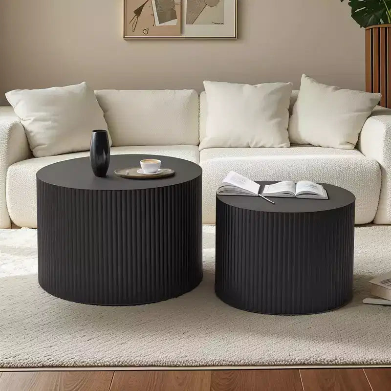 Set of 2, Wave Stripe Nesting Coffee Table Set for Living Room, Bedroom 4M - ModernLuxe