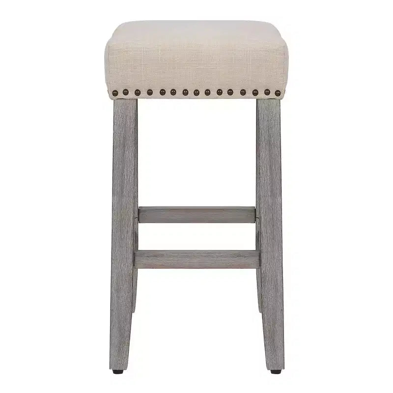 WestinTrends 24 Upholstered Saddle Seat Counter Stool (Set of 2), Antique Gray/Beige
