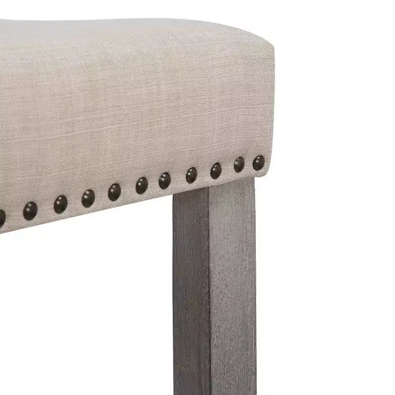 WestinTrends 24 Upholstered Saddle Seat Counter Stool (Set of 2), Antique Gray/Beige