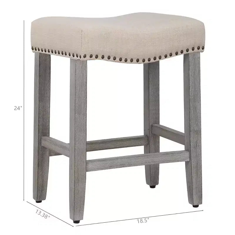 WestinTrends 24 Upholstered Saddle Seat Counter Stool (Set of 2), Antique Gray/Beige