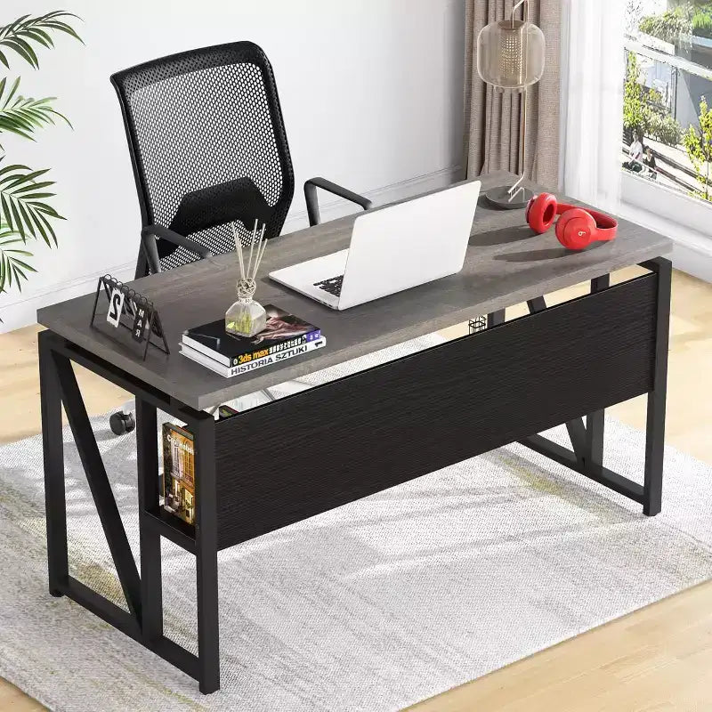 Lantine 55 Computer Office Desk with 2-drawer Mobile File Cabinet, Modern L-shaped Executive Desk with Storage Shelves for Home Office