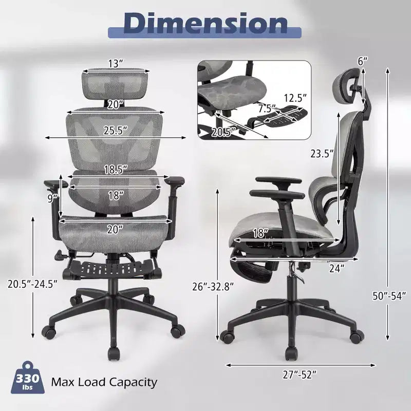 Costway Mesh Office Chair Executive Chair with 90-120 Tilting Backrest Lumbar Support