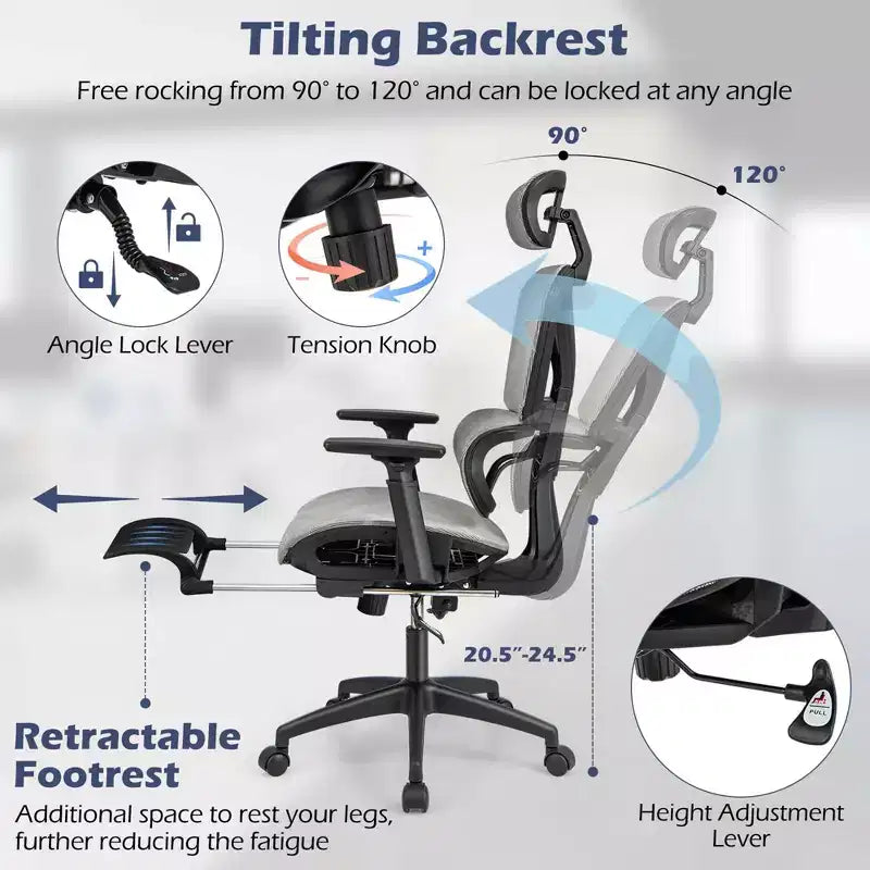 Costway Mesh Office Chair Executive Chair with 90-120 Tilting Backrest Lumbar Support
