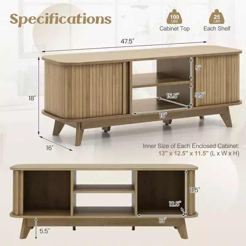 Costway TV Stand for TV up to 55 Inch Television Cabinet with 2 Open Shelves Sliding Doors