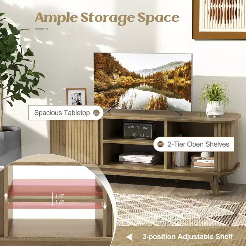 Costway TV Stand for TV up to 55 Inch Television Cabinet with 2 Open Shelves Sliding Doors