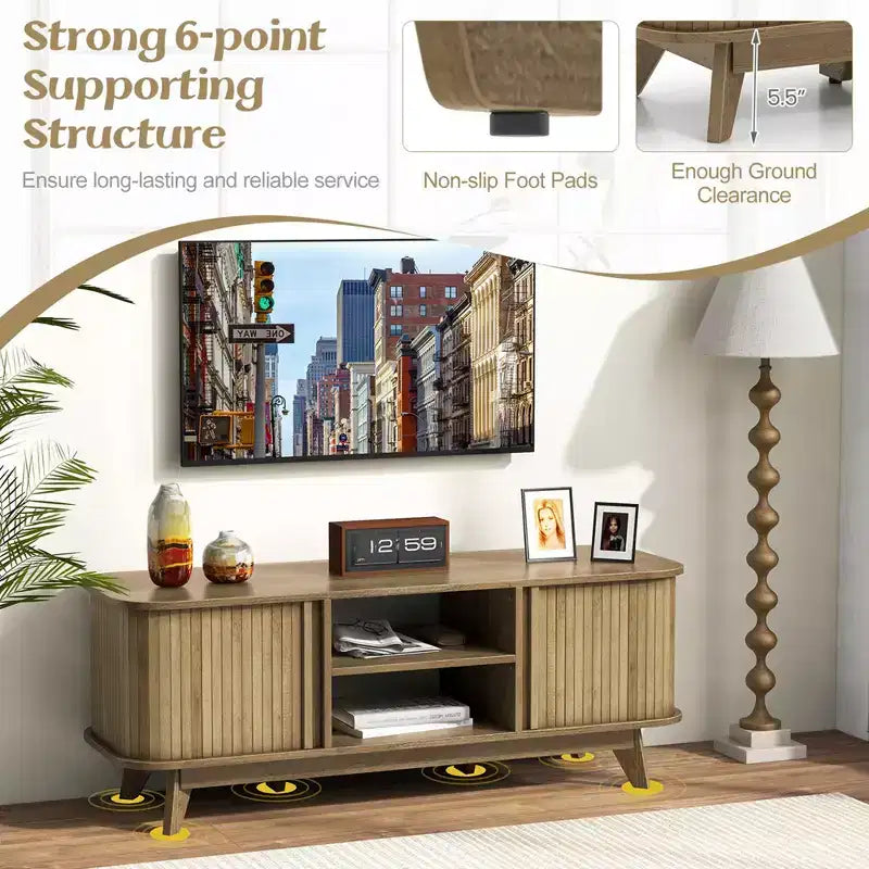 Costway TV Stand for TV up to 55 Inch Television Cabinet with 2 Open Shelves Sliding Doors