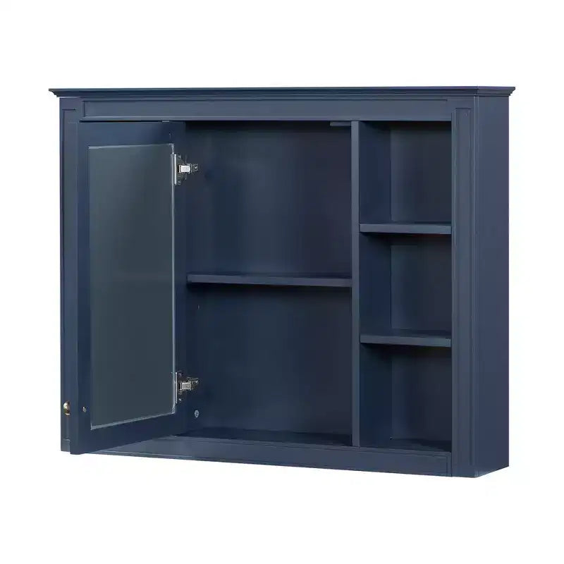 Bathroom Mirror Cabinet, Modern Bathroom Wall Cabinet Storage Organizer With Mirrors Door, 6 Open Shelves, Above Toilet Storage Cabinet
