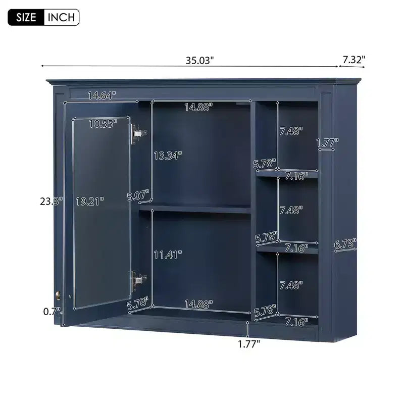 Bathroom Mirror Cabinet, Modern Bathroom Wall Cabinet Storage Organizer With Mirrors Door, 6 Open Shelves, Above Toilet Storage Cabinet