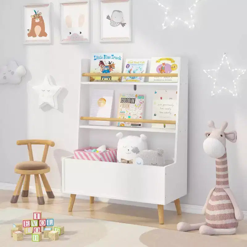 HOMLUX Kids Bookcase Toddler Book & Magazine Display Rack Toy Storage Organizer,White