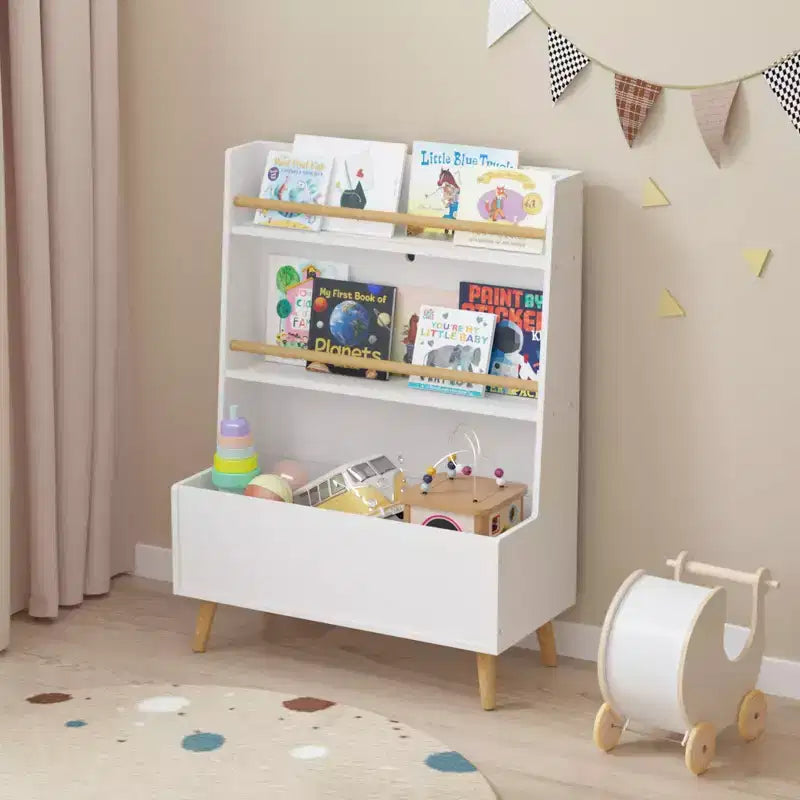 HOMLUX Kids Bookcase Toddler Book & Magazine Display Rack Toy Storage Organizer,White