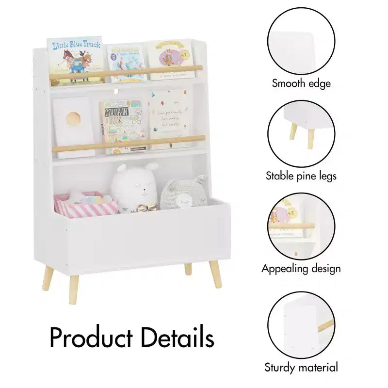 HOMLUX Kids Bookcase Toddler Book & Magazine Display Rack Toy Storage Organizer,White