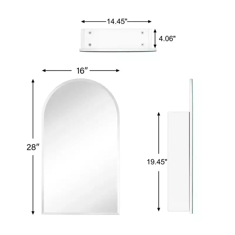 TEHOME Arched Recess and Surface Mount Frameless Medicine Cabinet with Mirror