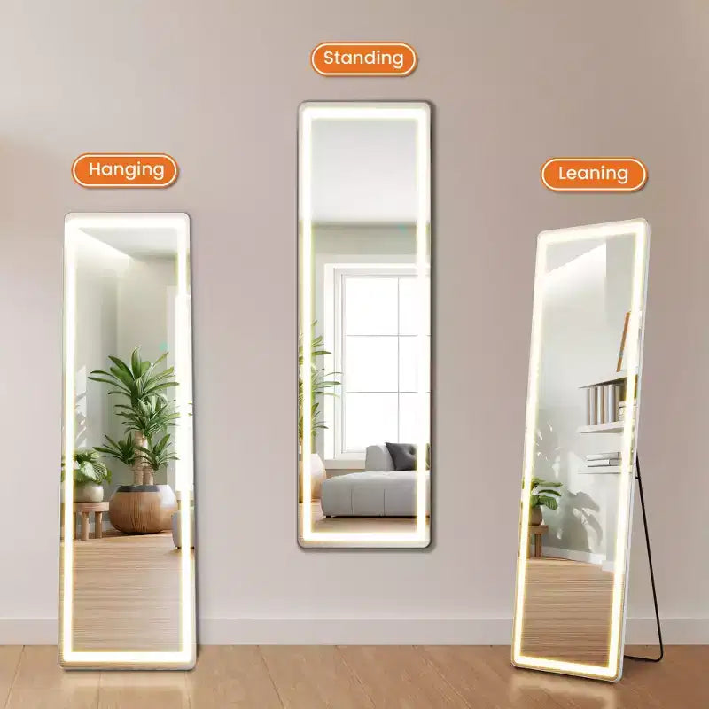 JIONJOY LED Light Rectangular Frameless Full Length Mirror with 3 Colors