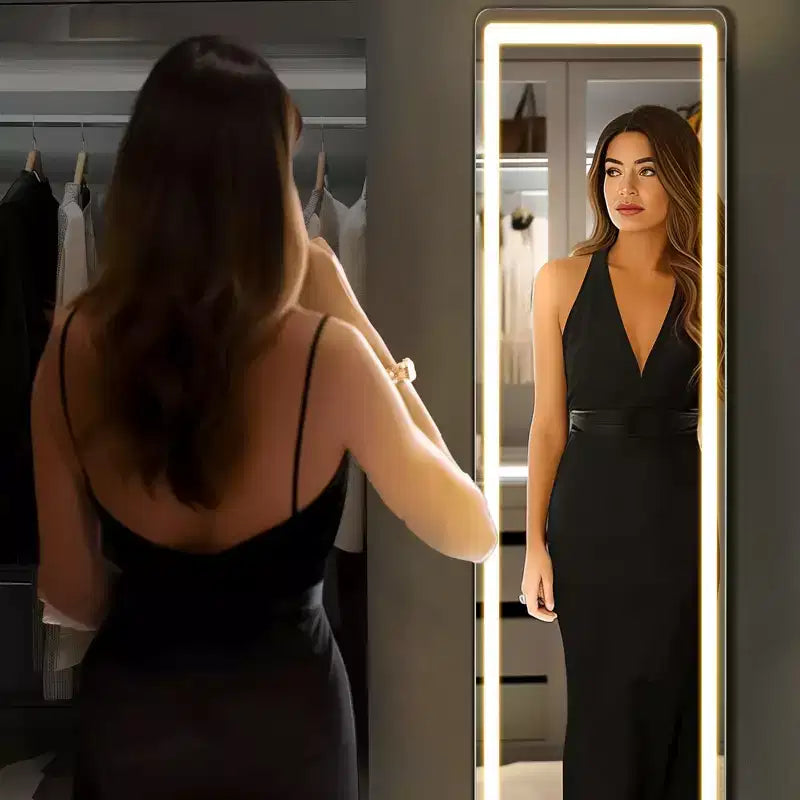 JIONJOY LED Light Rectangular Frameless Full Length Mirror with 3 Colors