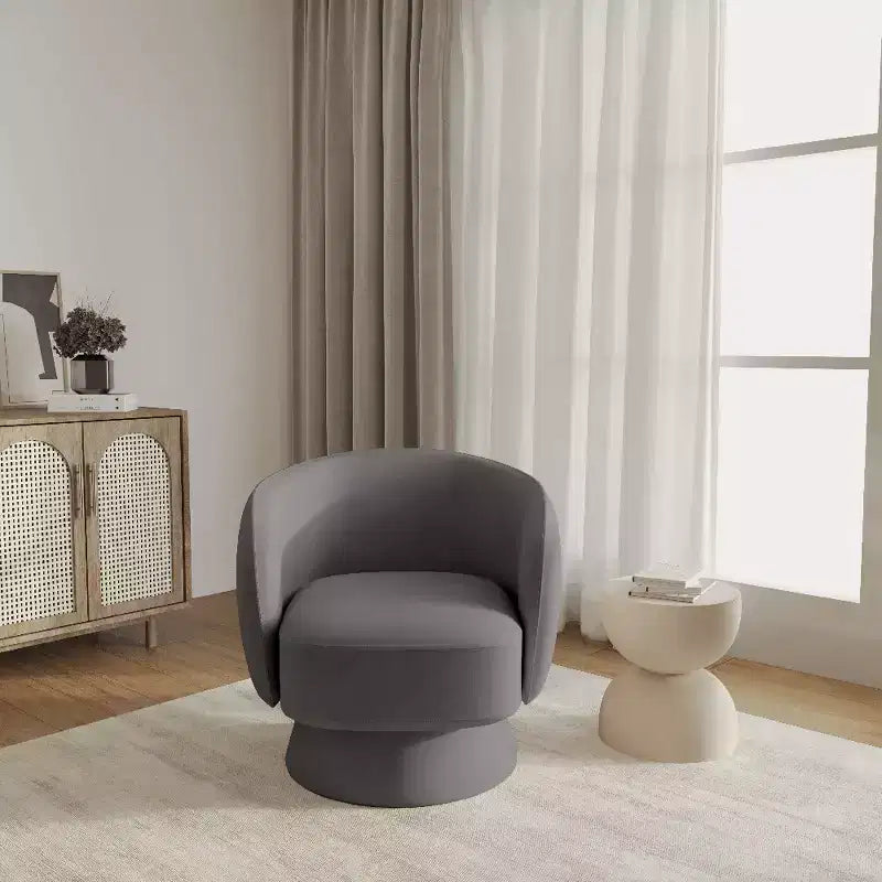 LeisureMod Raze Modern Boucl Swivel Barrel Chair - Textured Upholstered Accent Armchair with 360-Degree Solid Pine Wood Base