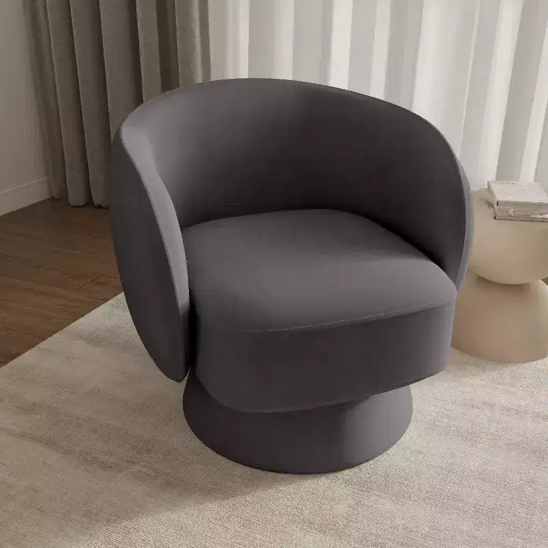 LeisureMod Raze Modern Boucl Swivel Barrel Chair - Textured Upholstered Accent Armchair with 360-Degree Solid Pine Wood Base