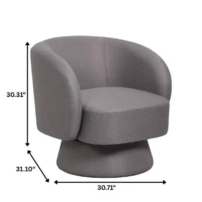 LeisureMod Raze Modern Boucl Swivel Barrel Chair - Textured Upholstered Accent Armchair with 360-Degree Solid Pine Wood Base