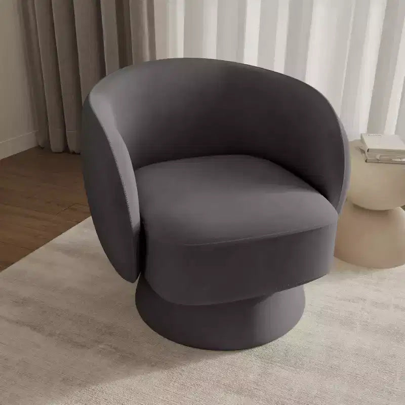 LeisureMod Raze Modern Boucl Swivel Barrel Chair - Textured Upholstered Accent Armchair with 360-Degree Solid Pine Wood Base