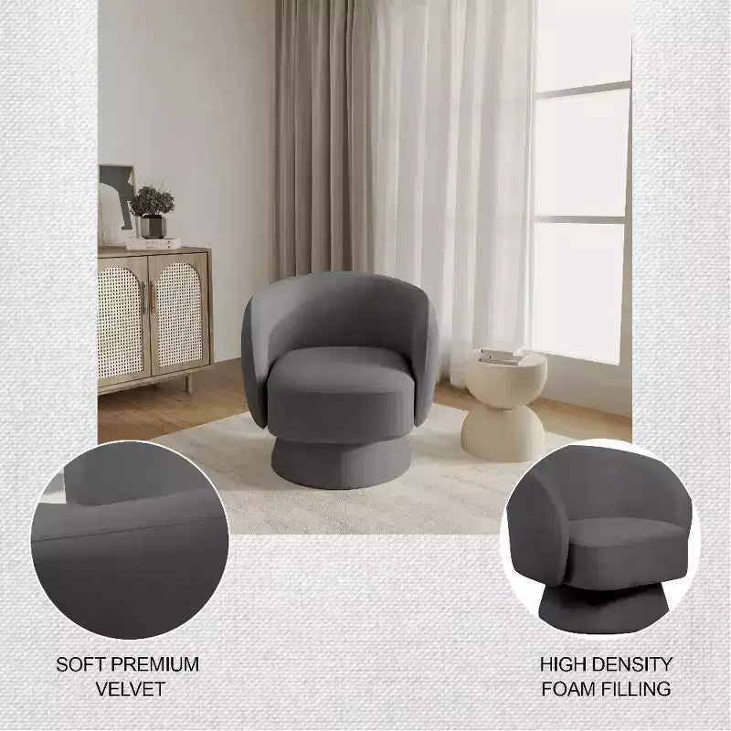 LeisureMod Raze Modern Boucl Swivel Barrel Chair - Textured Upholstered Accent Armchair with 360-Degree Solid Pine Wood Base
