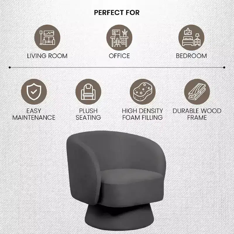 LeisureMod Raze Modern Boucl Swivel Barrel Chair - Textured Upholstered Accent Armchair with 360-Degree Solid Pine Wood Base