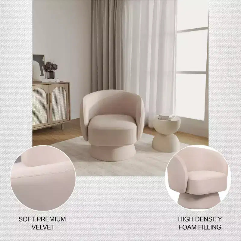 LeisureMod Raze Modern Boucl Swivel Barrel Chair - Textured Upholstered Accent Armchair with 360-Degree Solid Pine Wood Base