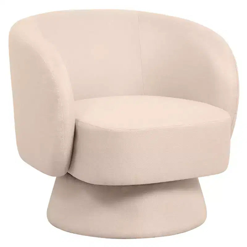 LeisureMod Raze Modern Boucl Swivel Barrel Chair - Textured Upholstered Accent Armchair with 360-Degree Solid Pine Wood Base