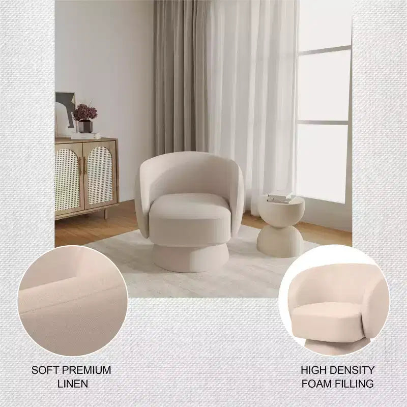 LeisureMod Raze Modern Boucl Swivel Barrel Chair - Textured Upholstered Accent Armchair with 360-Degree Solid Pine Wood Base