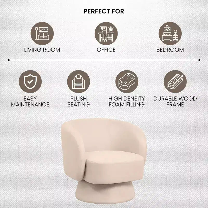 LeisureMod Raze Modern Boucl Swivel Barrel Chair - Textured Upholstered Accent Armchair with 360-Degree Solid Pine Wood Base