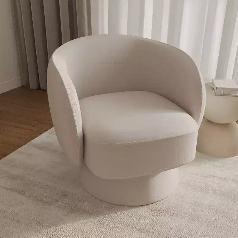 LeisureMod Raze Modern Boucl Swivel Barrel Chair - Textured Upholstered Accent Armchair with 360-Degree Solid Pine Wood Base