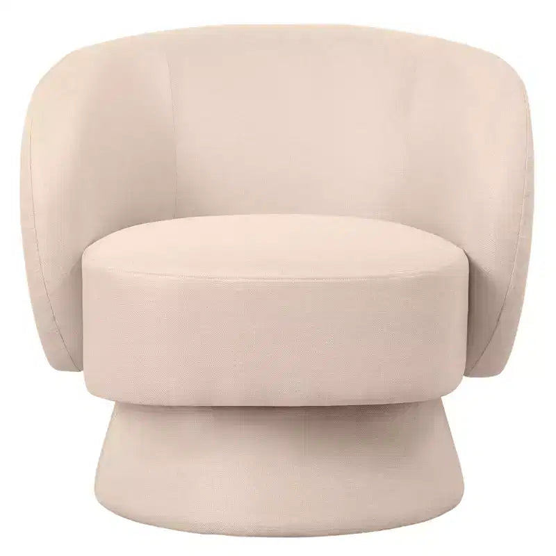 LeisureMod Raze Modern Boucl Swivel Barrel Chair - Textured Upholstered Accent Armchair with 360-Degree Solid Pine Wood Base